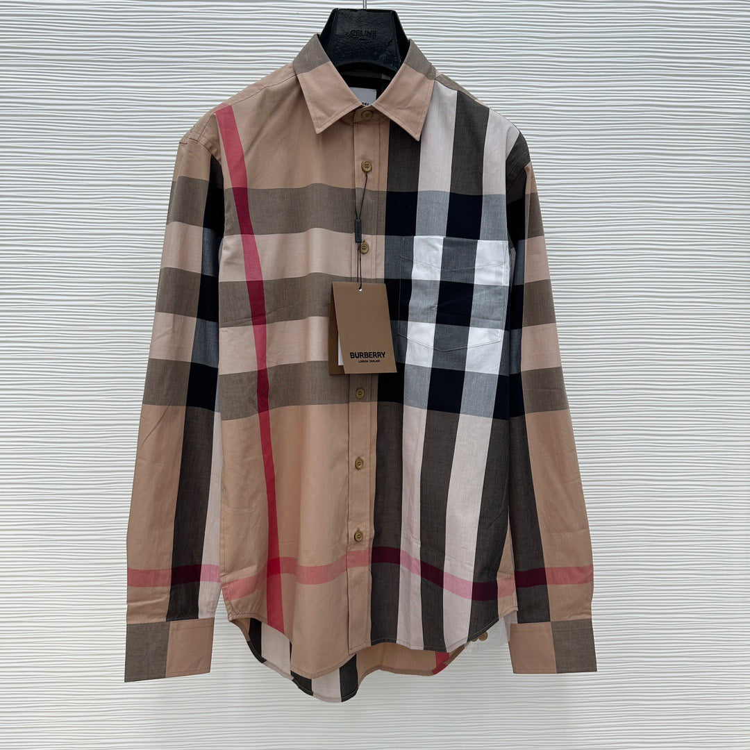 Beige Cotton Exploded Check Long-Sleeve - Men's