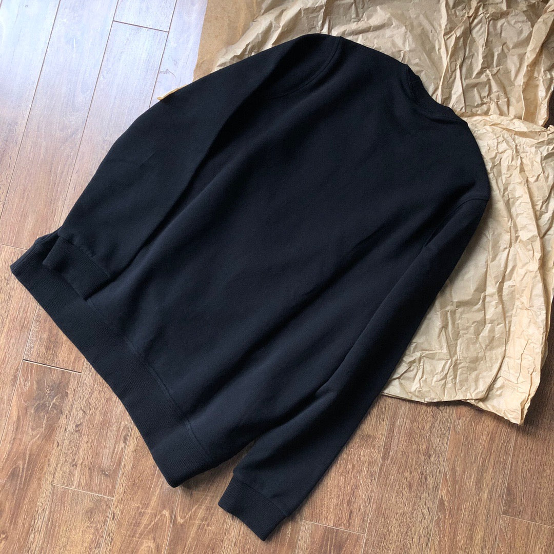 Black Cotton Diagonal Text Crewneck - Men's