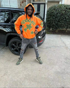 Orange Cotton Star Print Pullover - Men's