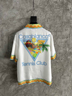 Yellow Trim Crest Silk Shirt - Men's