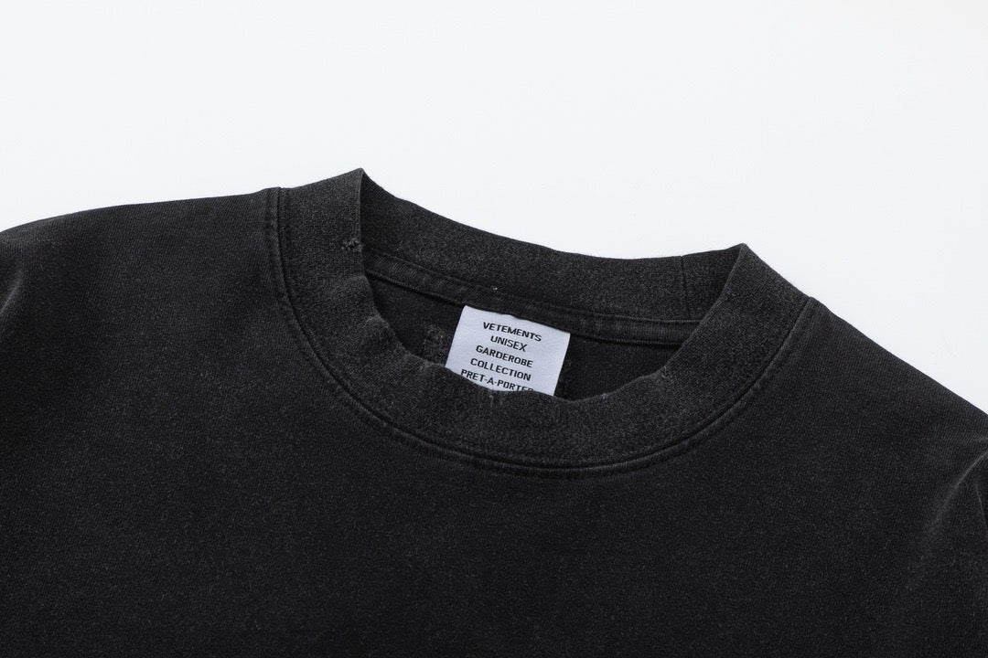 Black Cotton Motif Crewneck - Men's