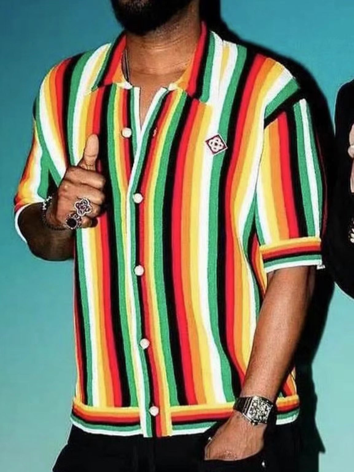 Rainbow Striped Silk Shirt - Men's