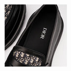 Black Leather Monogram Strap Loafer - Men's