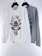 Grey Cotton Crest Graphic Crewneck - Men's