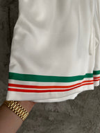 White Cotton Web Stripe Drawstring - Men's