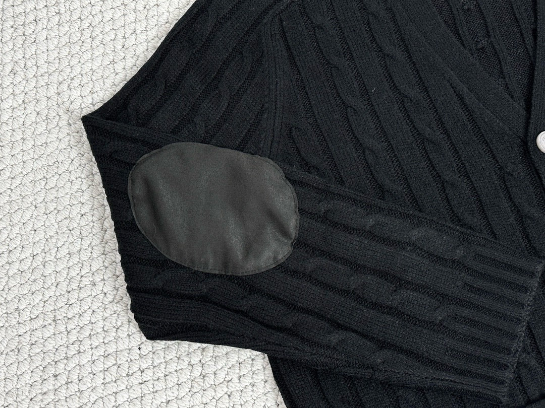 Black Wool Cable Cardigan - Men's