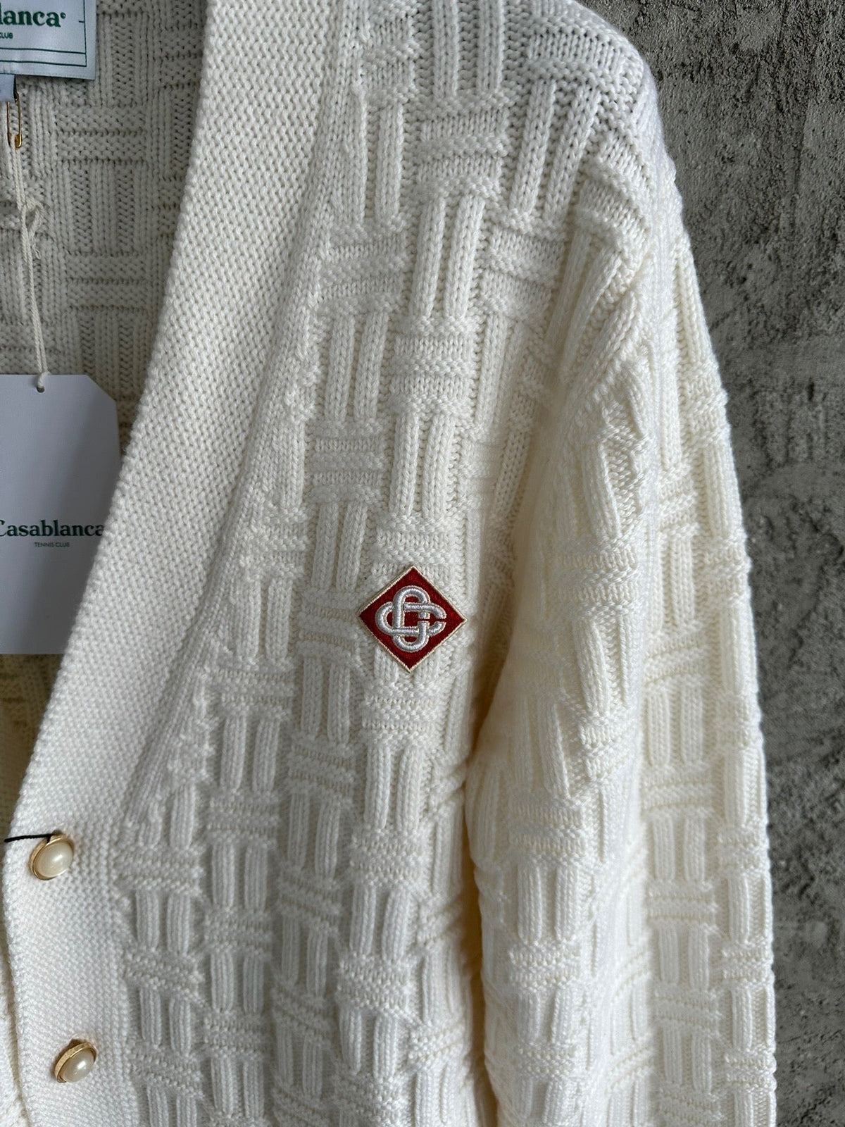 Cream Wool Cable Cardigan - Men's