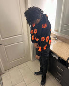 Black Cotton Floral Print Pullover - Men's