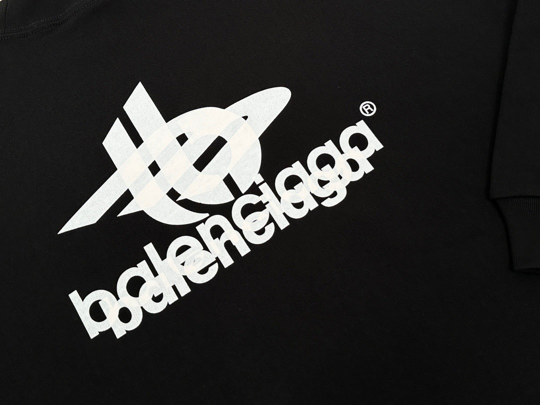 Black Cotton Logo Crewneck - Men's