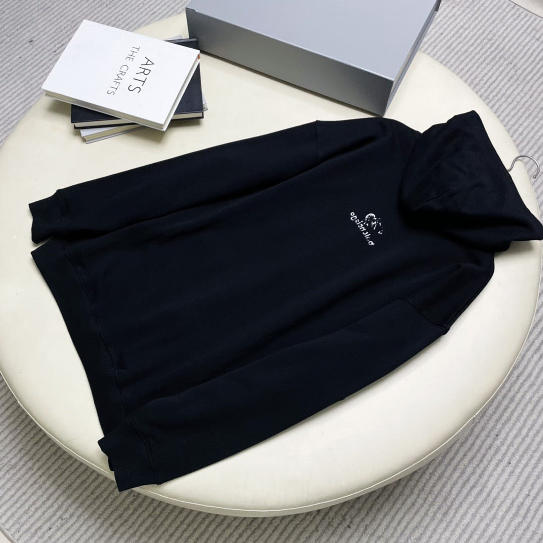 Black Cotton Tonal Pullover - Men's