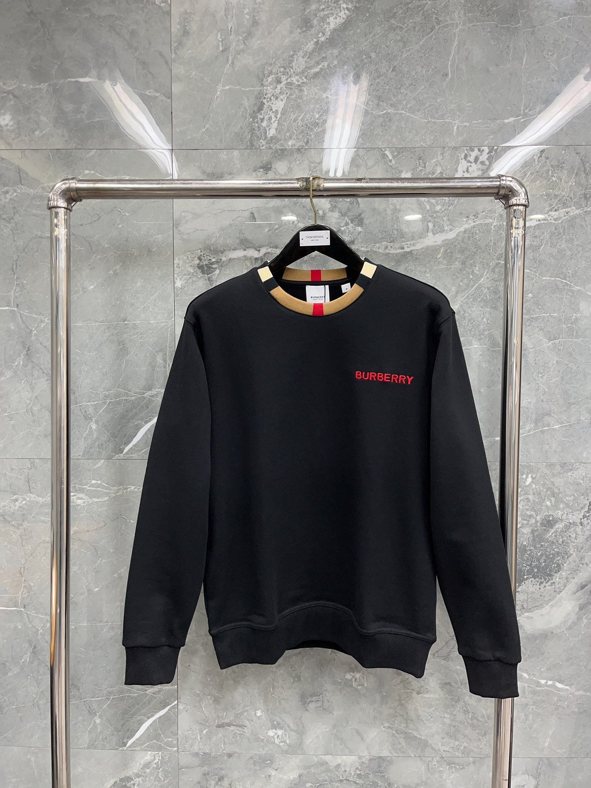 White Cotton Contrast Collar Crewneck - Men's