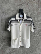 Cream Knit Striped Short-Sleeve - Men's