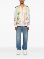 Pink Scenic Print Silk Shirt - Men's