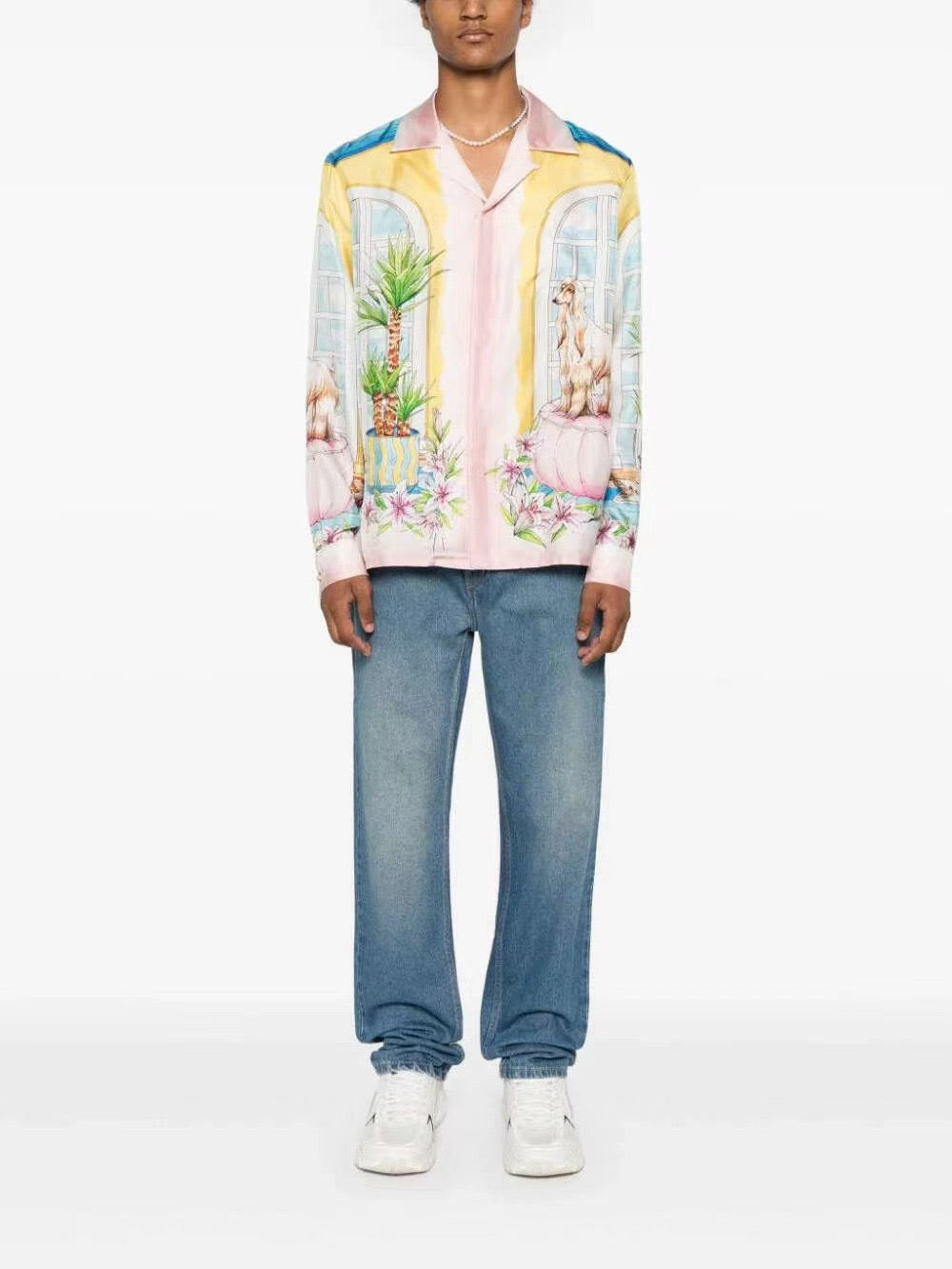 Pink Scenic Print Silk Shirt - Men's