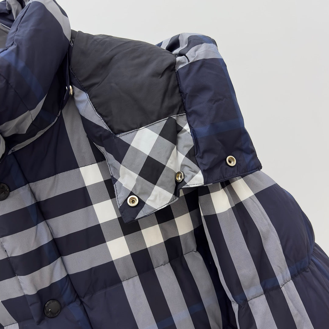 Navy Check Puffer Jacket - Men's