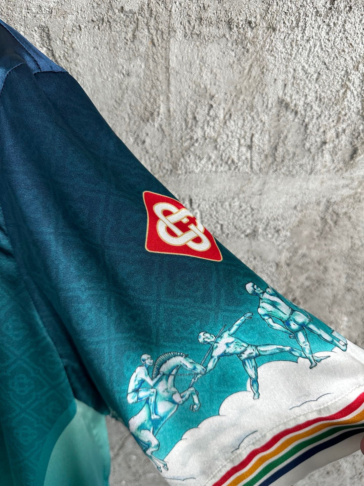 Teal Gradient Print Silk Shirt - Men's