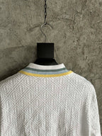 White Knit Striped Trim Blouson - Men's