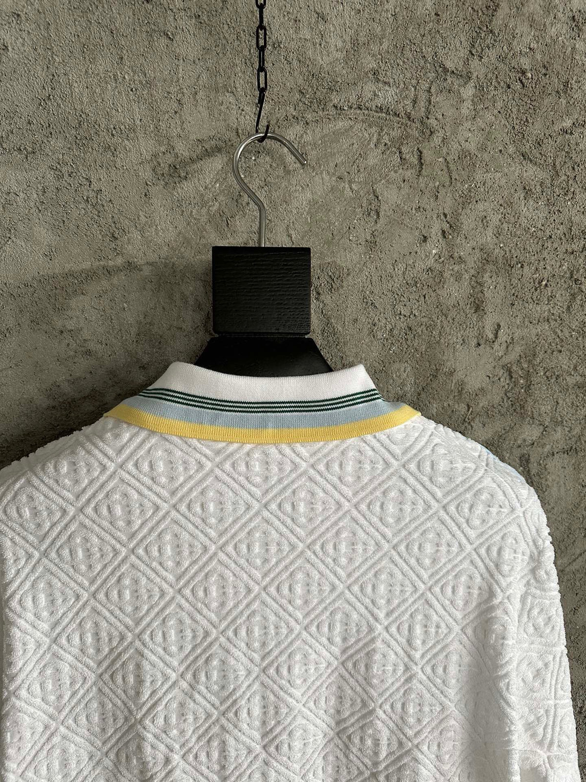White Knit Striped Trim Blouson - Men's