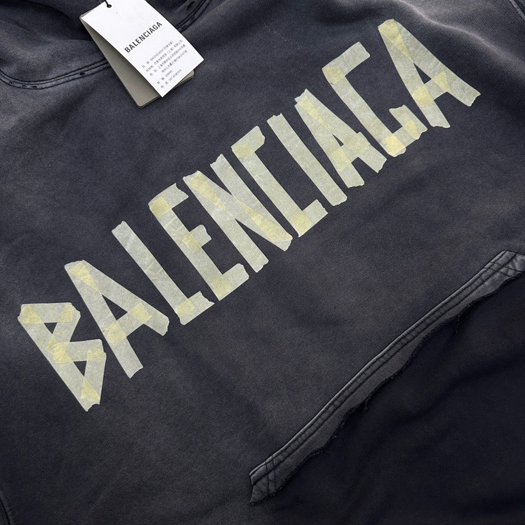 Black Cotton Washed Logo Pullover - Men's