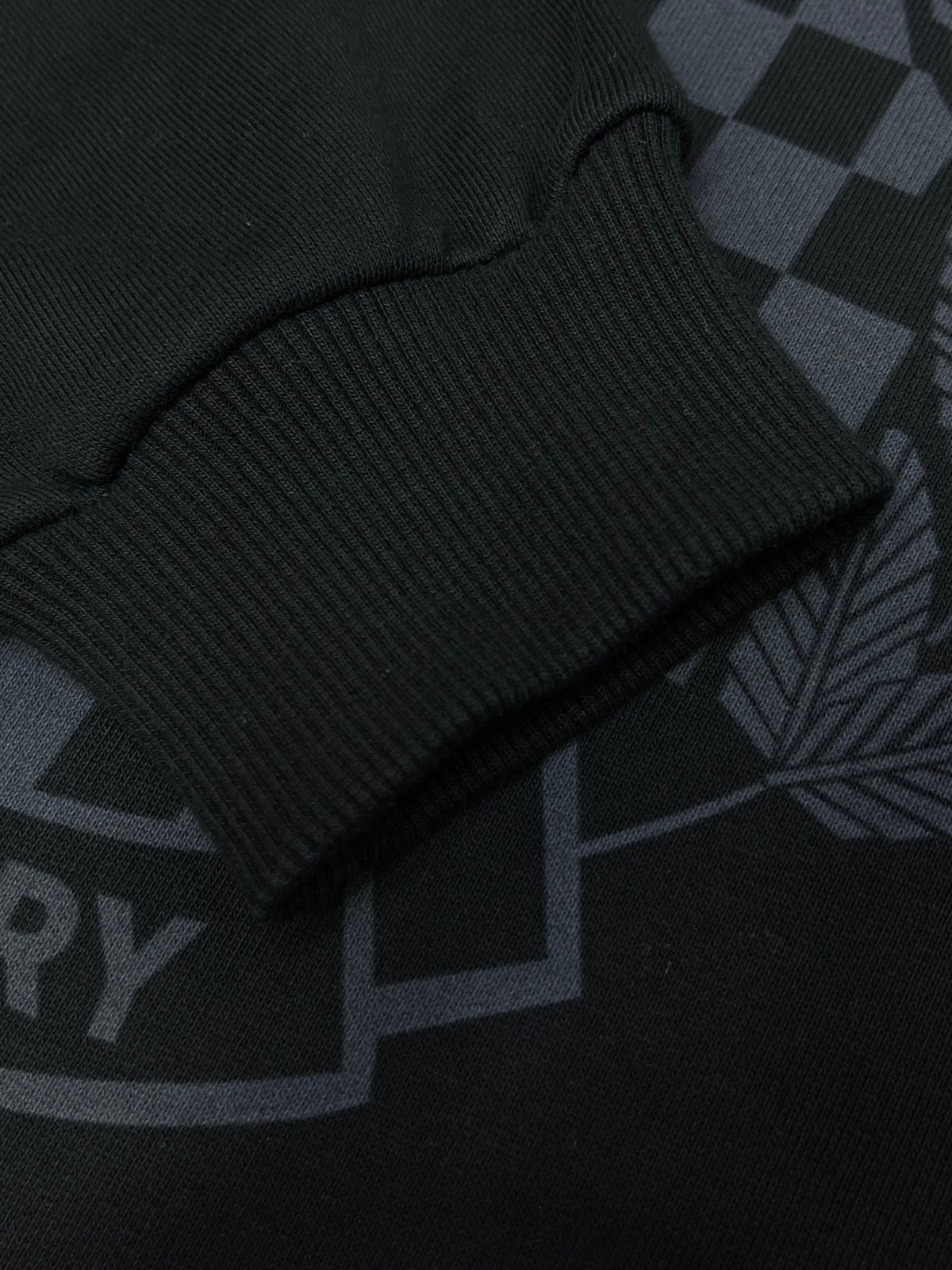 Black Cotton Tonal Print Crewneck - Men's