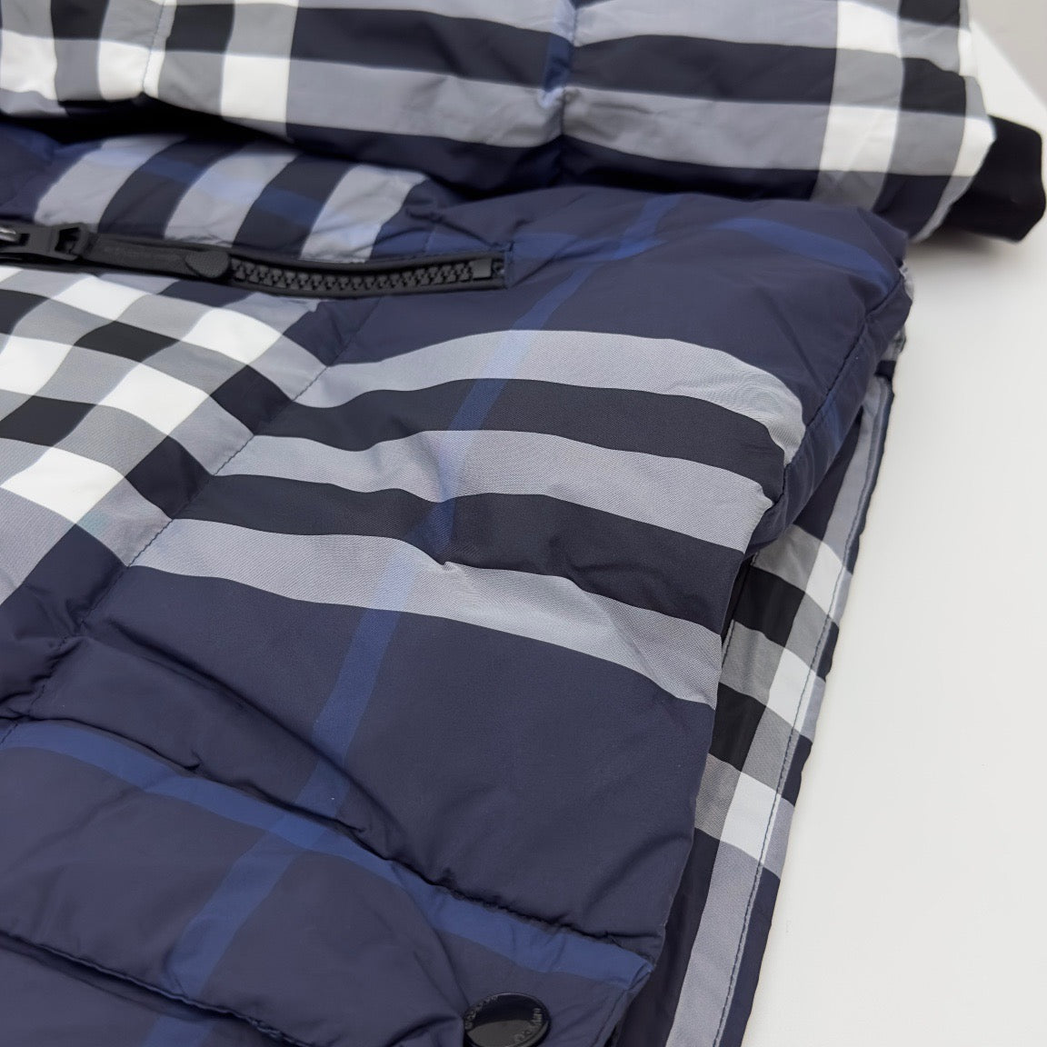 Navy Check Puffer Jacket - Men's