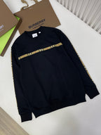 Black Cotton Check Stripe Crewneck - Men's