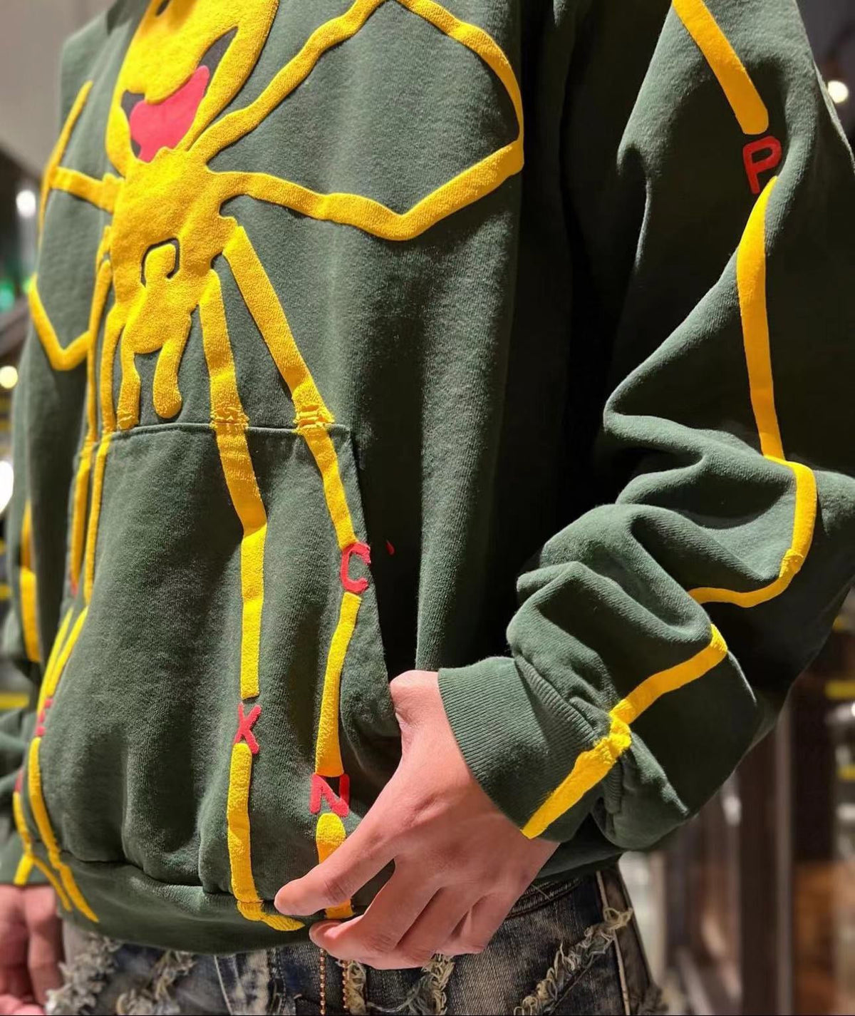 Green Cotton Graphic Pullover - Men's