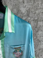 Green Silk Gradient Print Short-Sleeve - Men's