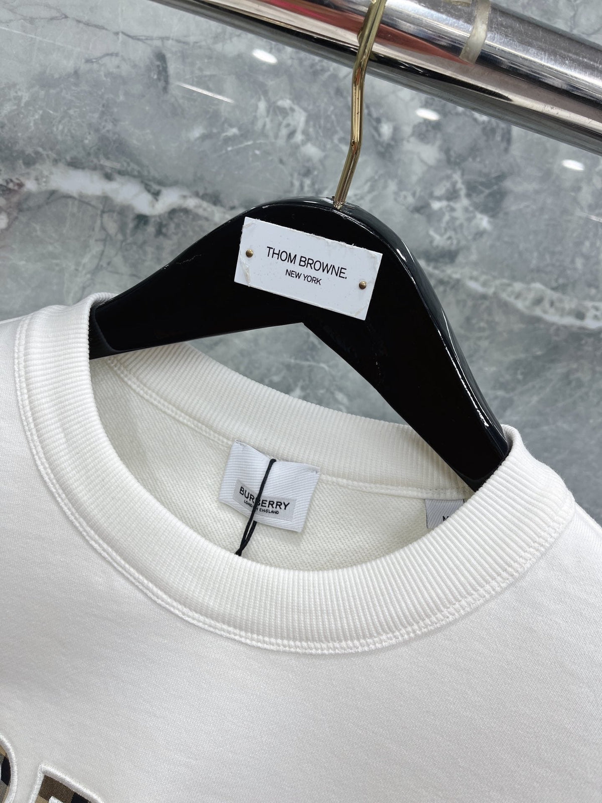 Navy Cotton Embossed Text Crewneck - Men's