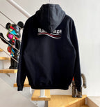Black Cotton Chest Logo Half-Zip - Men's
