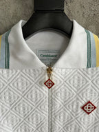 White Knit Striped Trim Blouson - Men's