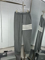 Grey Cotton Four-Bar Joggers - Men's