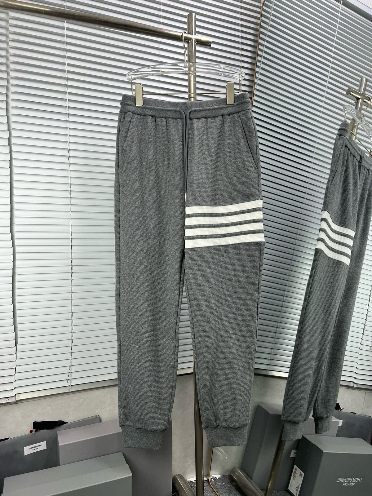 Grey Cotton Four-Bar Joggers - Men's