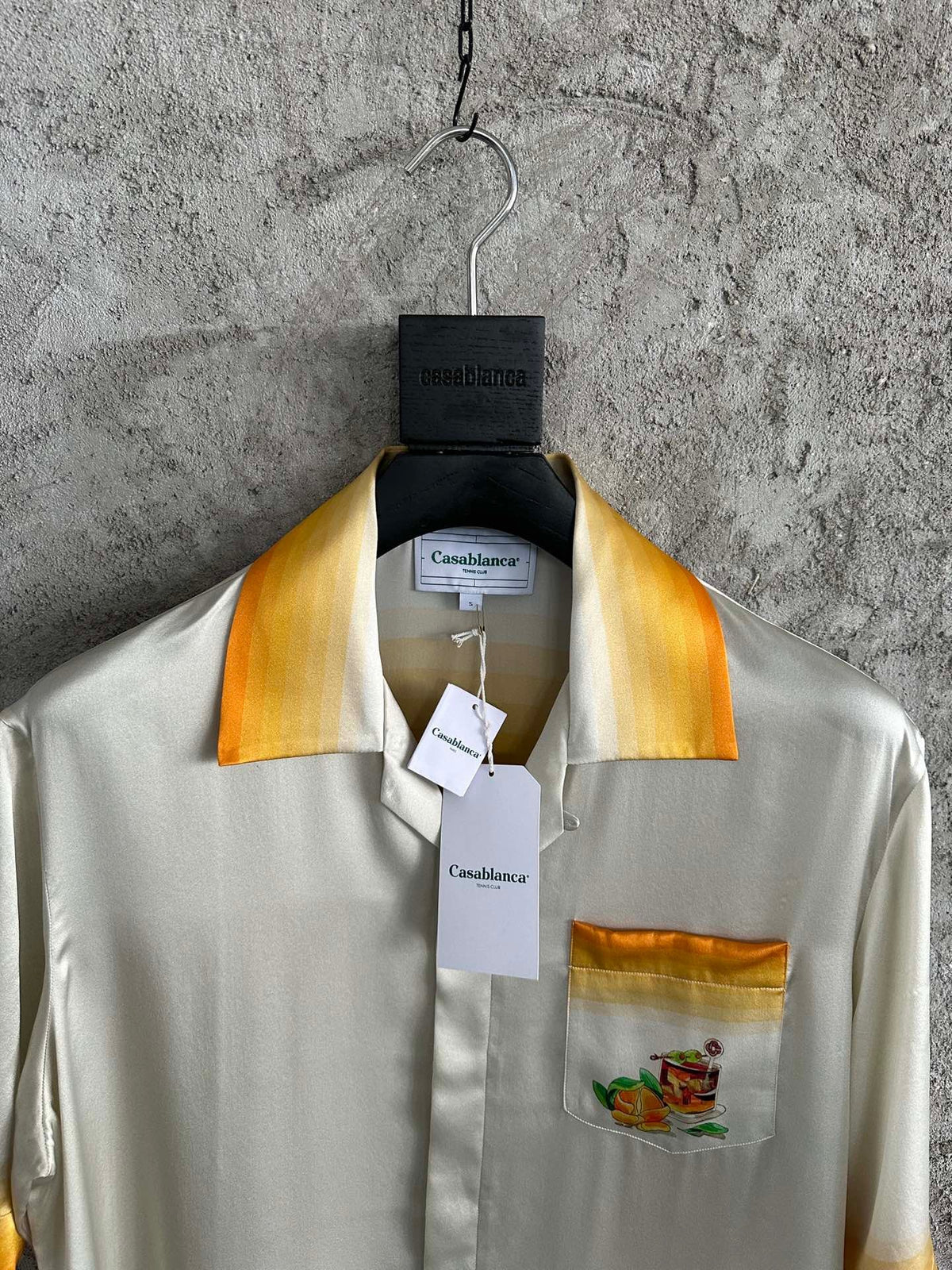 Cream Silk Contrast Collar Short-Sleeve - Men's