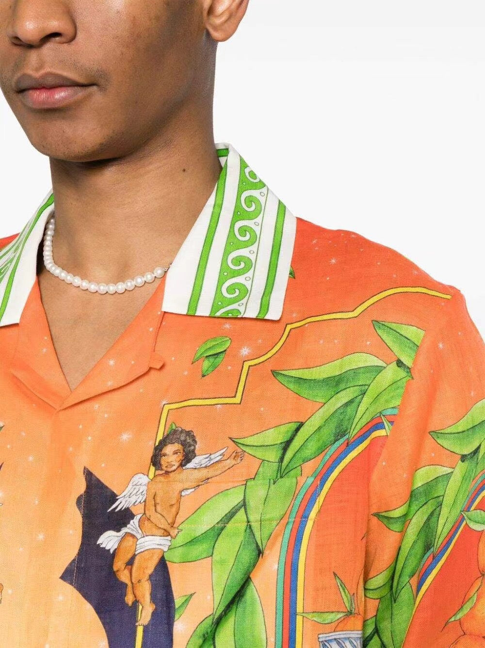 Orange Tropical Print Silk Shirt - Men's