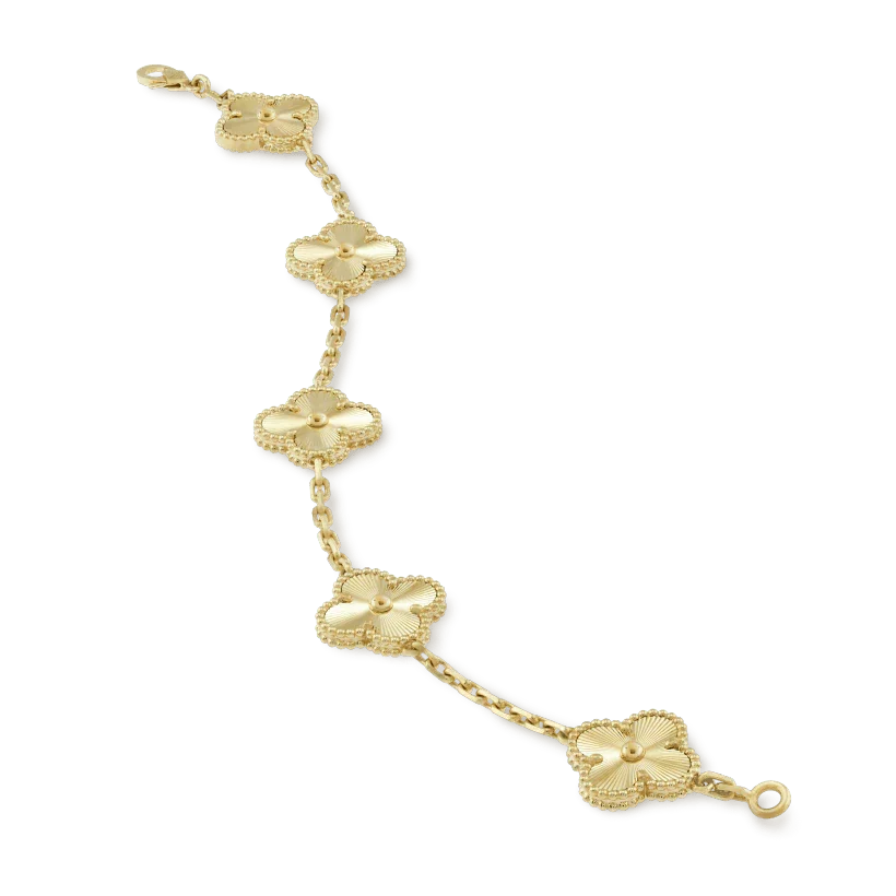 Alhambra Bracelet Full Set – these four-leaf clover-inspired lucky icons are outlined with gold beading – LUX VERSE Luxury Designer Fashion Outlet