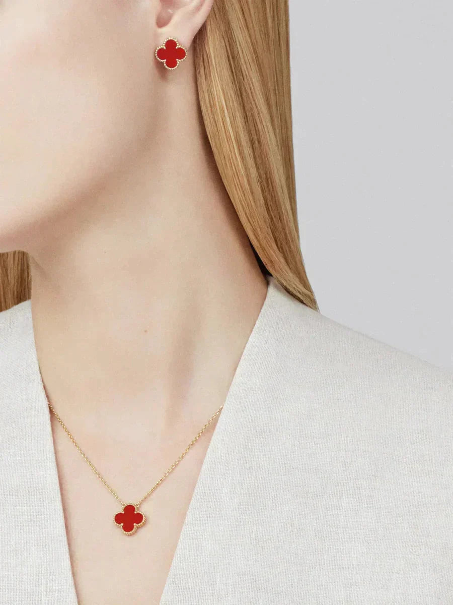 Alhambra Set – these four-leaf clover-inspired lucky icons are outlined with gold beading – LUX VERSE Luxury Designer Fashion Outlet