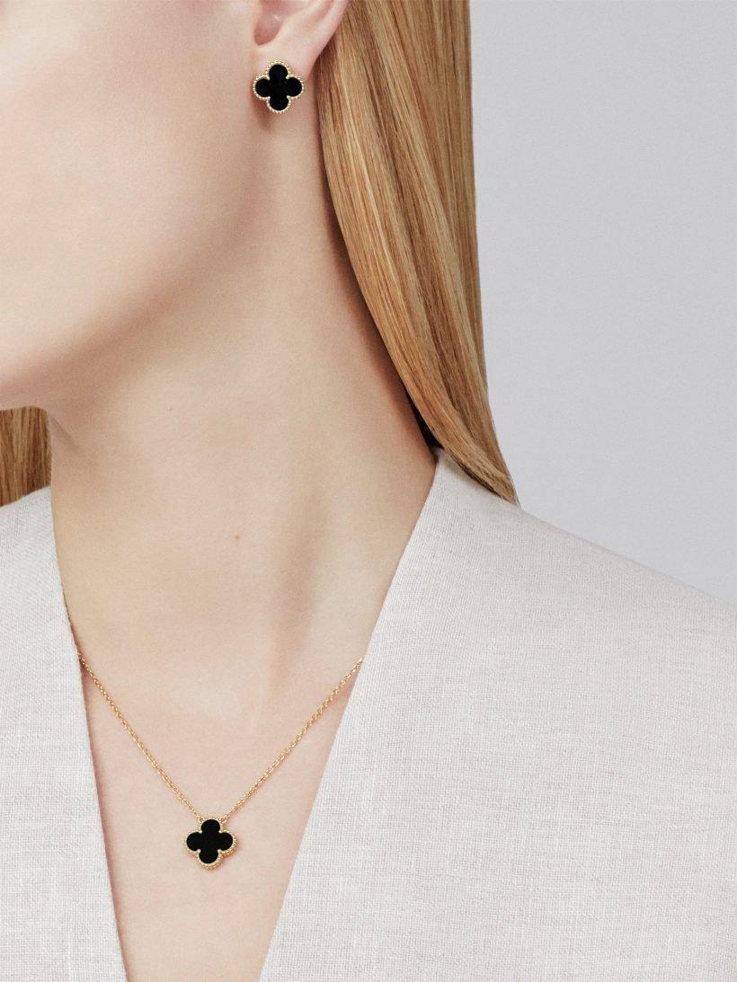 Alhambra Set – these four-leaf clover-inspired lucky icons are outlined with gold beading – LUX VERSE Luxury Designer Fashion Outlet