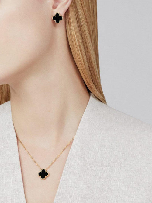 Alhambra Set – these four-leaf clover-inspired lucky icons are outlined with gold beading – LUX VERSE Luxury Designer Fashion Outlet