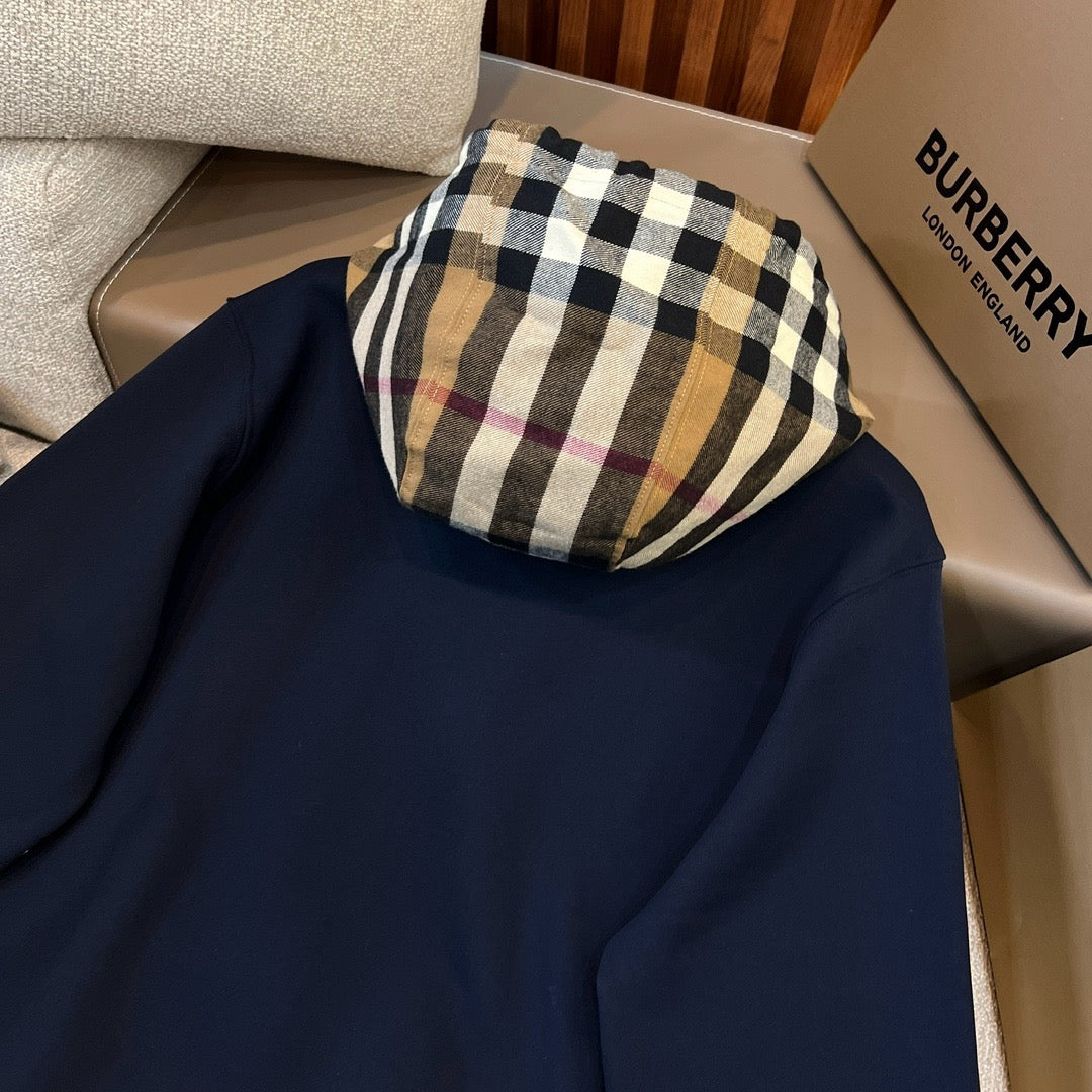 Black Cotton Check Lined Pullover - Men's