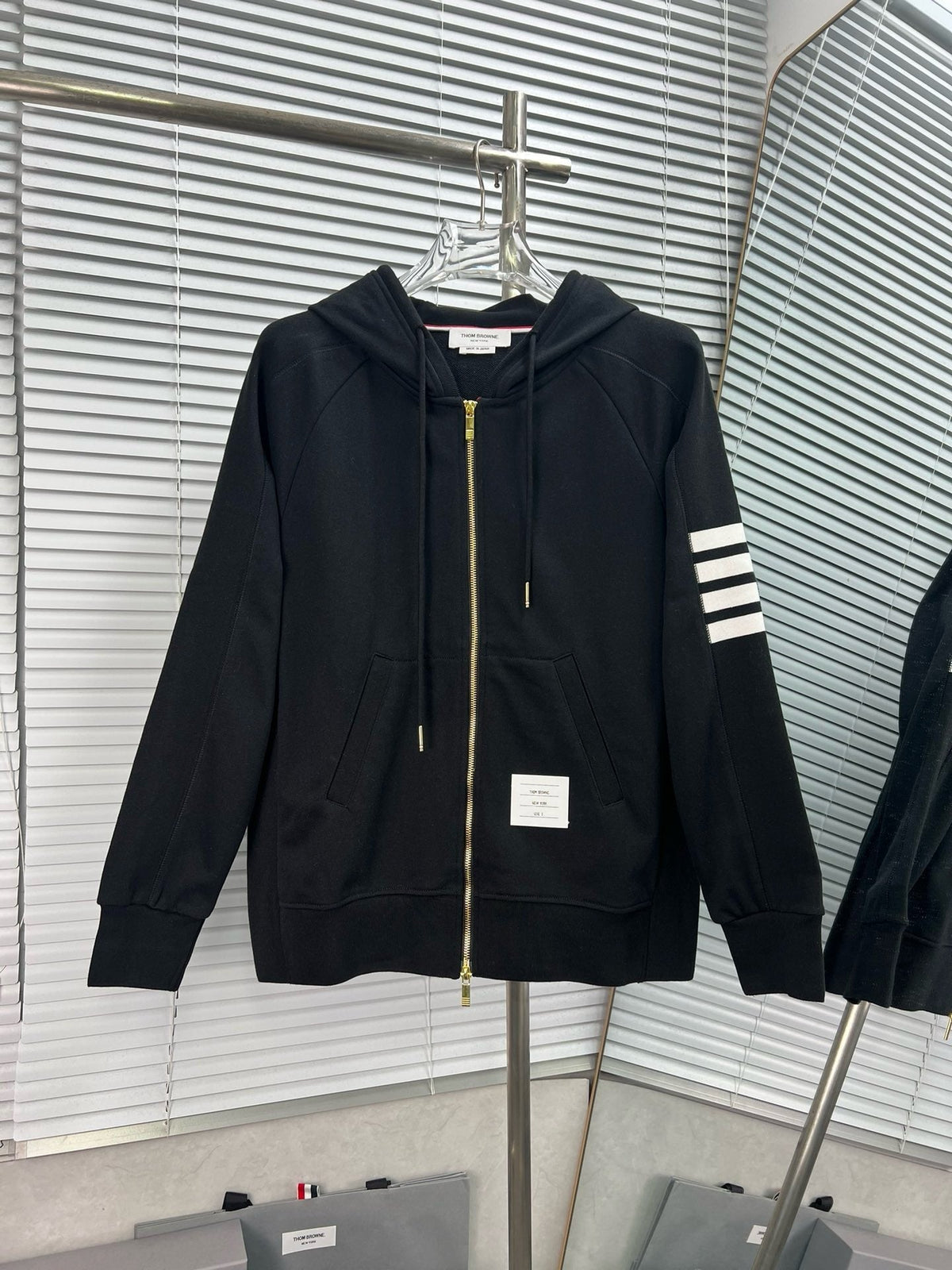 4-Bar Zip Black Hoodie - Men's