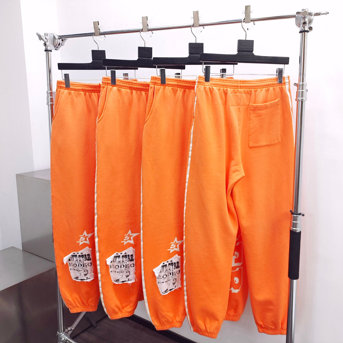 Orange Cotton Text Print Joggers - Men's