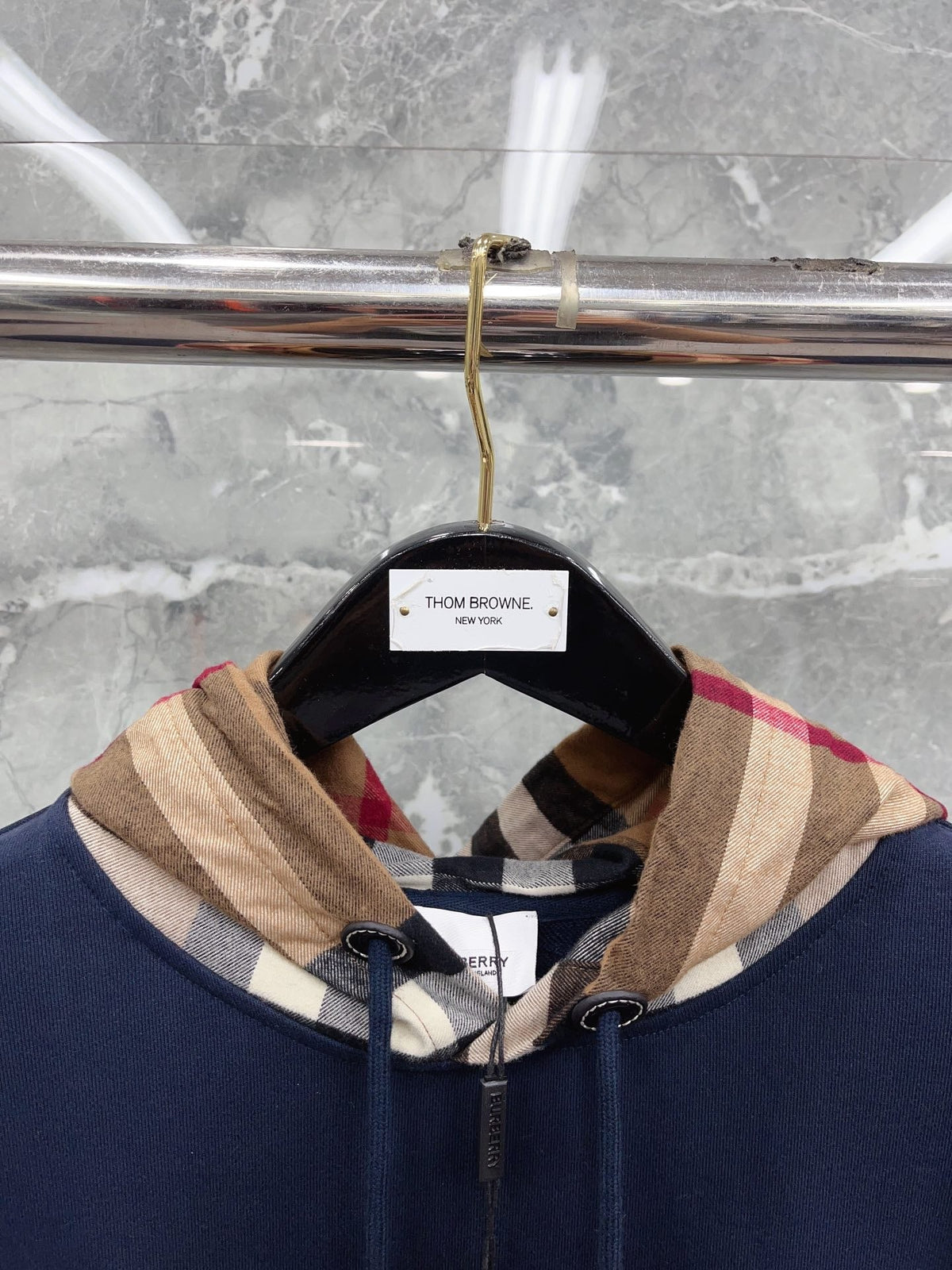 Black Cotton Check Lined Pullover - Men's