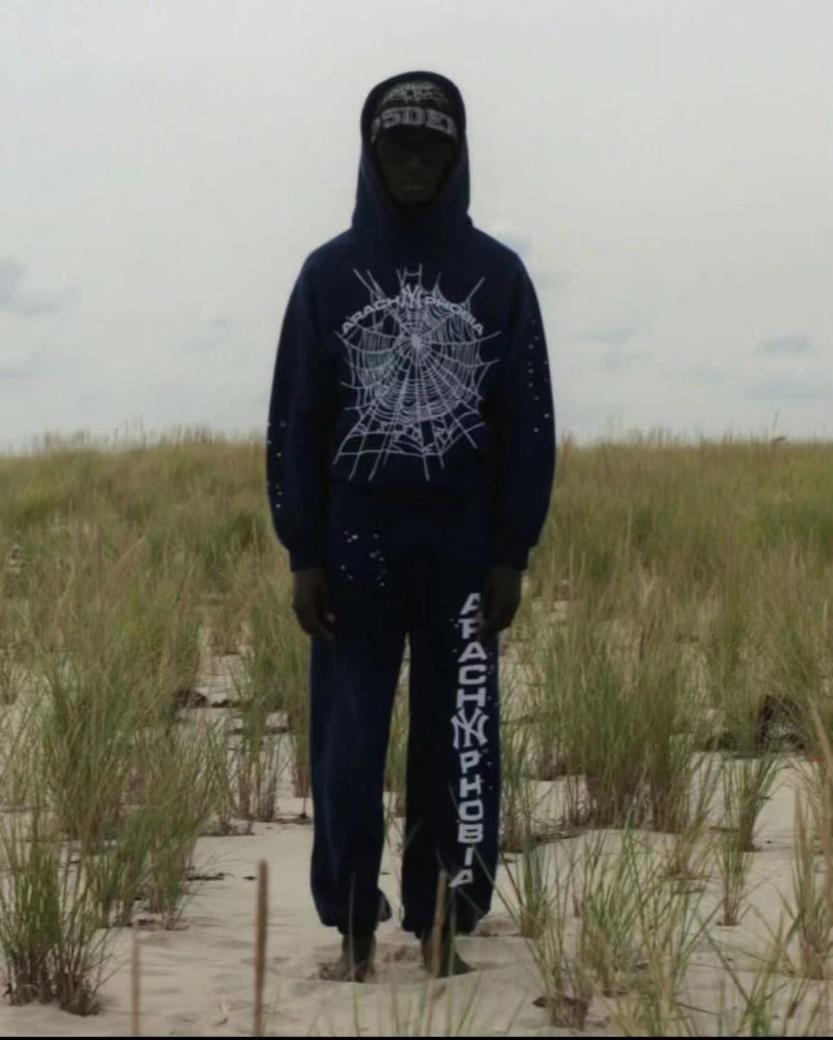 Navy Cotton Web Print Pullover - Men's