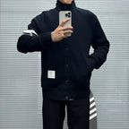 Navy Wool Four-Bar Zip-Through - Men's