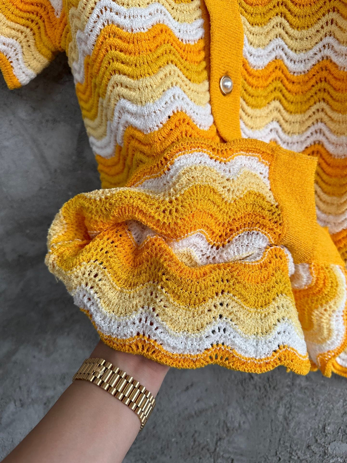 Yellow Knit Chevron Short-Sleeve - Men's