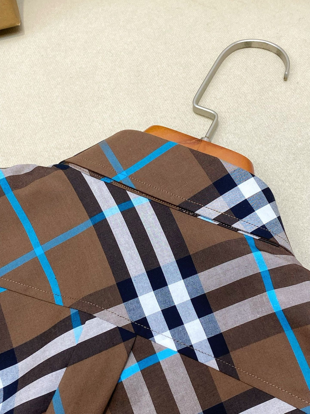 Beige Cotton Tartan Long-Sleeve - Men's