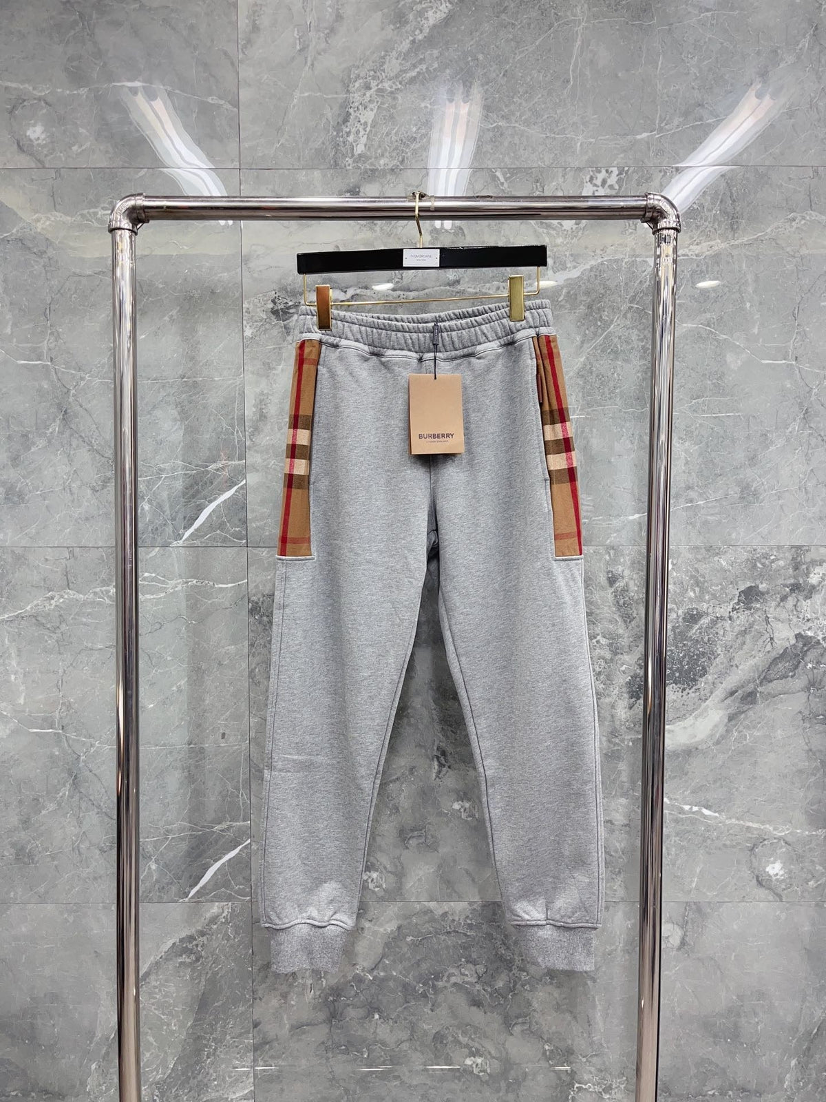 Navy Cotton Check Tie Joggers - Men's