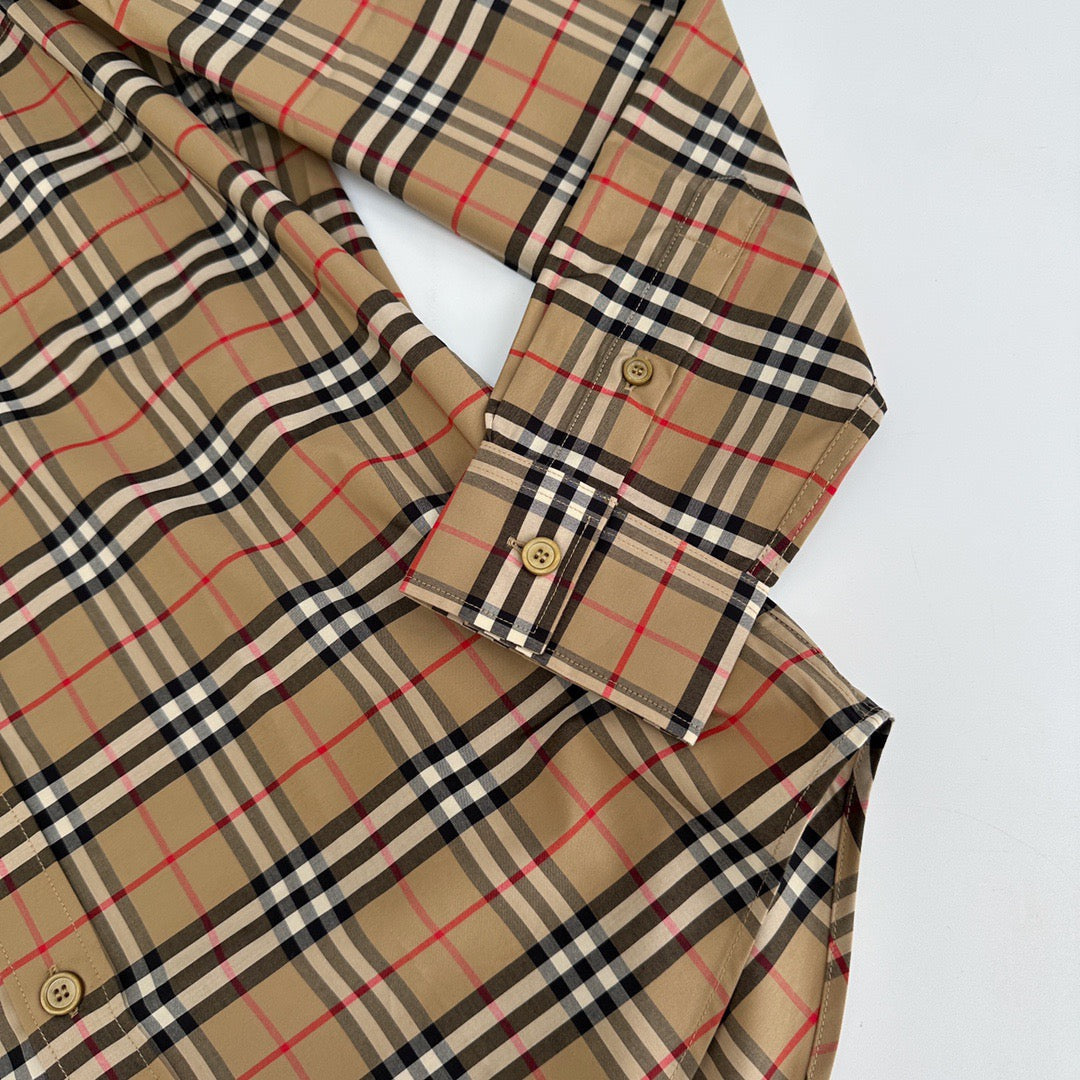 Beige Cotton Vintage Check Long-Sleeve - Men's