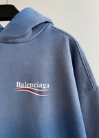 Blue Cotton Washed Logo Pullover - Men's